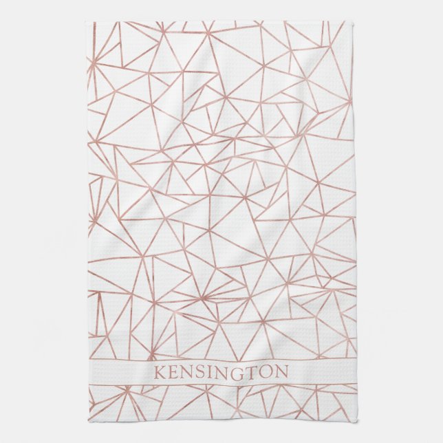 Elegant Rose Gold Foil Copper Geometric Polygon Tea Towel (Vertical)