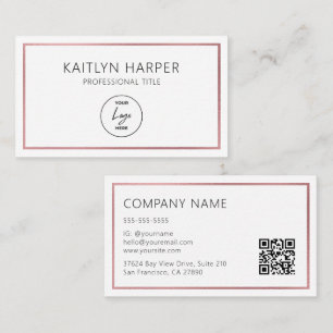 Elegant Rose Gold Foil Frame Minimal Logo QR Code Business Card