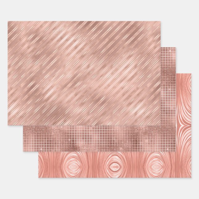 Elegant Rose Gold Foil Glam Patterns Wrapping Paper Sheet (Set)