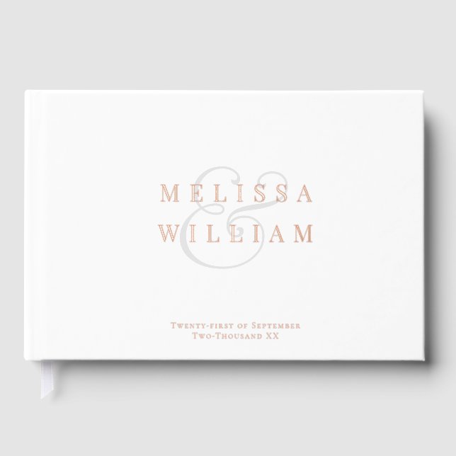 Elegant Rose Gold Foil Grey Ampersand Wedding Guest Book (Front)