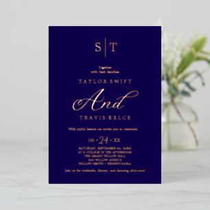 Elegant Rose Gold Foil Grey Monogram Wedding