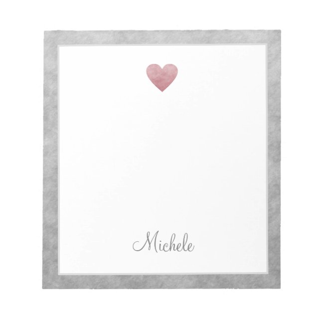 Elegant Rose Gold Foil Heart Modern Script Notepad (Front)