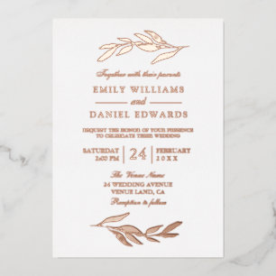 Elegant Rose Gold Foil Leaves Modern Wedding