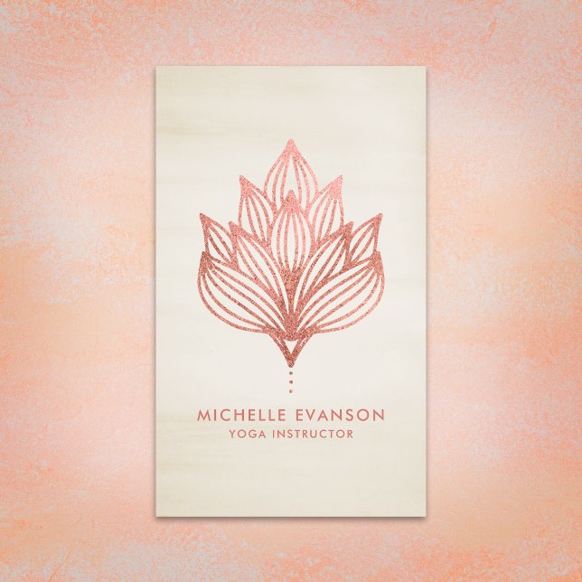 Elegant Rose Gold Foil Lotus Floral Beige Business Card (Creator Uploaded)