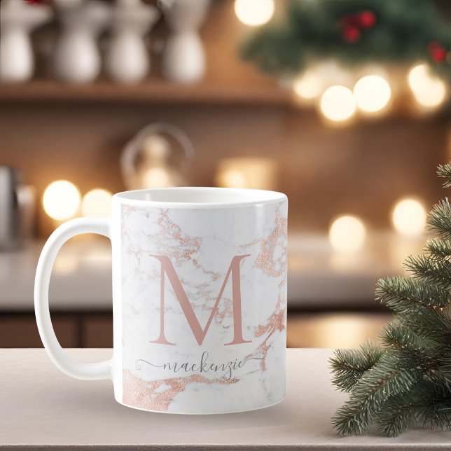 Elegant Rose Gold Foil Marble Monogram Coffee Mug (Creator Uploaded)
