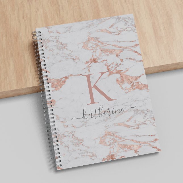 Elegant Rose Gold Foil Marble Monogram Notebook (Creator Uploaded)