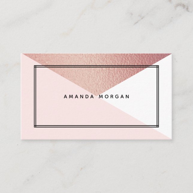 Elegant Rose Gold Foil Modern Geometric Style Business Card (Front)