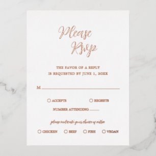 Elegant Rose Gold Foil Modern Wedding RSVP Card