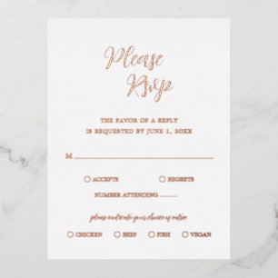 Elegant Rose Gold Foil Modern Wedding RSVP Card