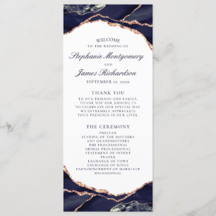 Elegant Rose Gold Foil Navy Blue Agate Wedding Program