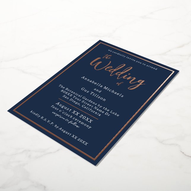 Elegant Rose Gold Foil on Navy Blue Wedding (Rotated)
