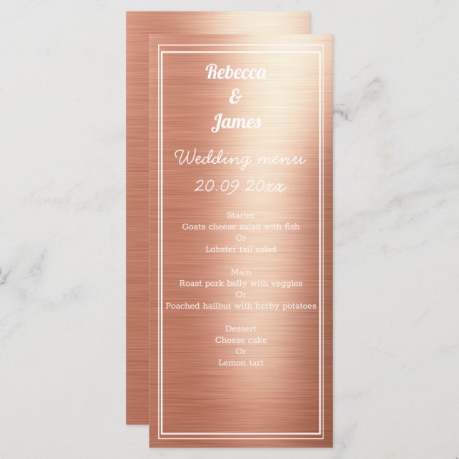 Elegant Rose Gold Foil Wedding Menu (Front/Back)