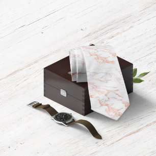 Elegant Rose Gold Foil  White Marble Tie