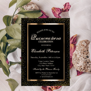 Elegant Rose Gold Frame Confetti  Quinceañera Invitation