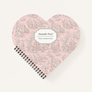 Elegant Rose Gold French Toile De Jouy Heart Notebook