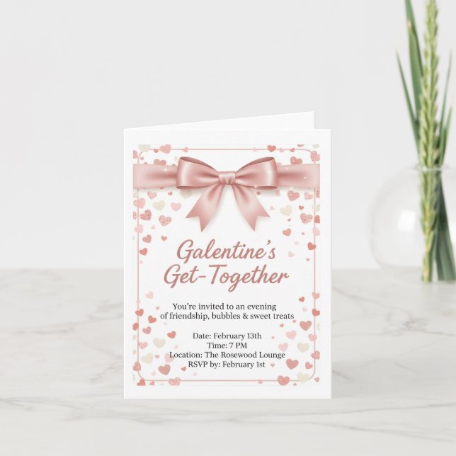 Elegant Rose Gold Galentine's Day Invitation Templ (Front)