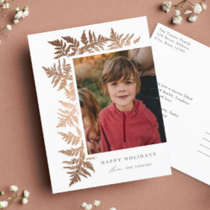 Elegant Rose Gold Garland 2 Photo Christmas Holiday Postcard