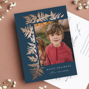 Elegant Rose Gold Garland Photo Christmas  Holiday Postcard