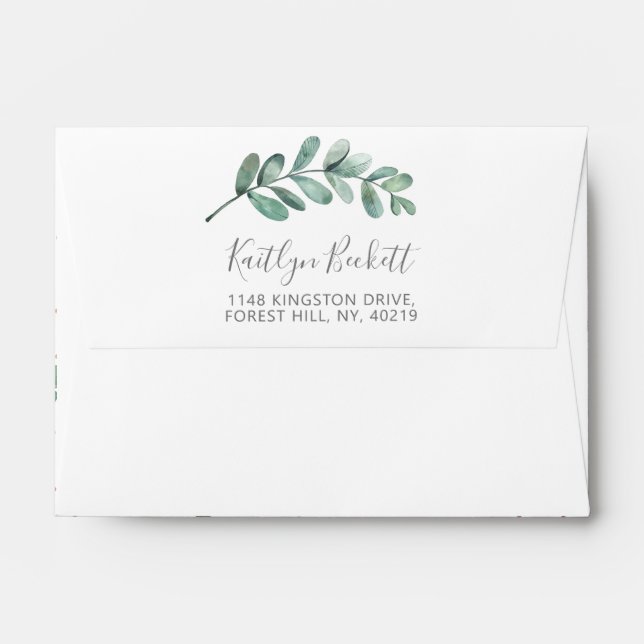 Elegant Rose Gold Geometric Eucalyptus Foliage Envelope (Back (Top Flap))