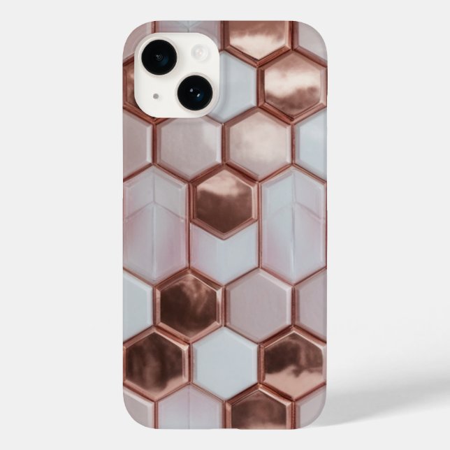 Elegant Rose Gold Geometric iPhone 16 Plus Case (Back)
