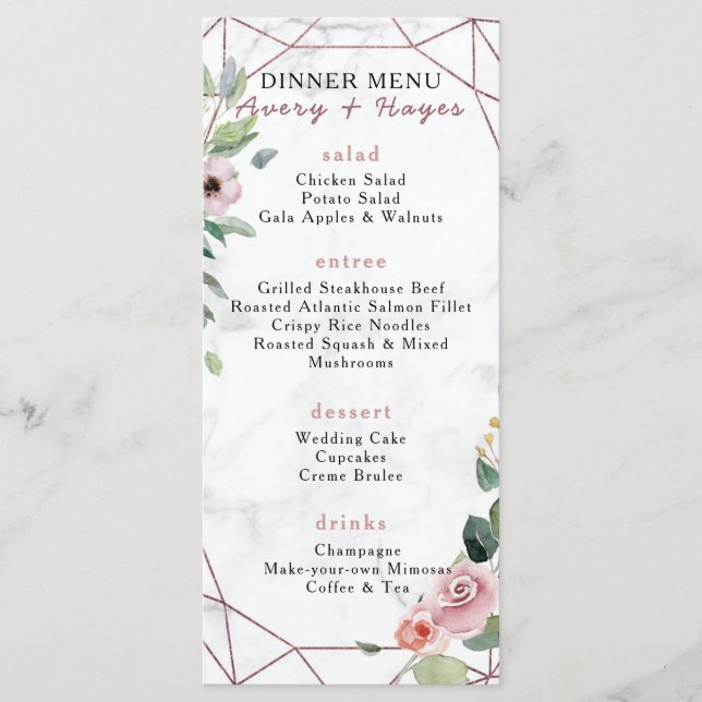 Elegant Rose Gold Geometric Wedding Menu (Front)