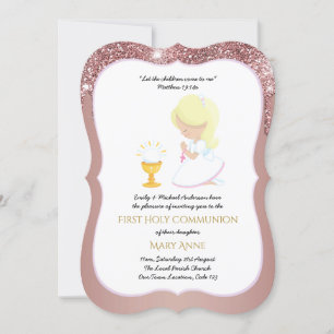 Elegant Rose Gold Girls First Holy Communion Invit Invitation