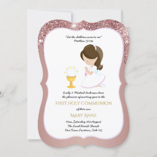 Elegant Rose Gold Girls First Holy Communion Invitation