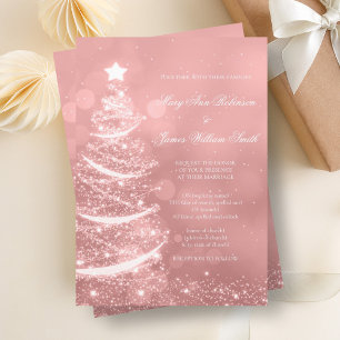 Elegant Rose Gold Glam Christmas Wedding  Invitation
