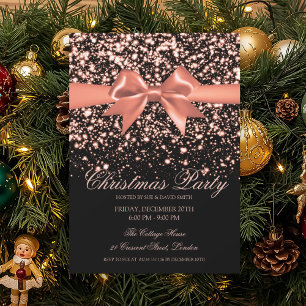 Elegant Rose Gold Glam Red Bow Christmas Party  Invitation