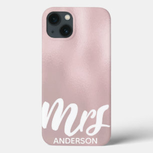 Elegant Rose Gold Glass Texture Mrs Surname iPhone 13 Case