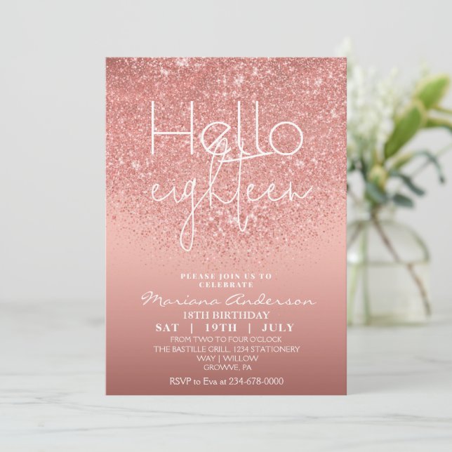 Elegant Rose Gold Glitter 18th Birthday Invita Invitation (Standing Front)