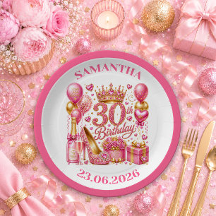 Elegant Rose Gold Glitter 30th Birthday Paper Plat Plate