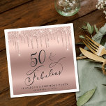 Elegant Rose Gold Glitter 50th Birthday Party Napkin<br><div class="desc">Chic napkins for her 50th birthday party featuring "50 & Fabulous" in an elegant calligraphy script,  a rose gold background and rose gold faux glitter. Personalise with her name and the date of the party.</div>