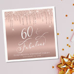 Elegant Rose Gold Glitter 60th Birthday Party Napkin<br><div class="desc">Chic napkins for her 60th birthday party featuring "60 & Fabulous" in an elegant white calligraphy script,  a rose gold background and rose gold faux glitter. Personalise with her name and the date of the party.</div>