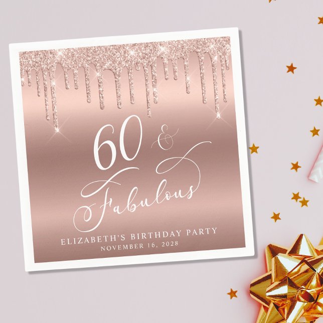 Elegant Rose Gold Glitter 60th Birthday Party Napkin (Creator Uploaded)