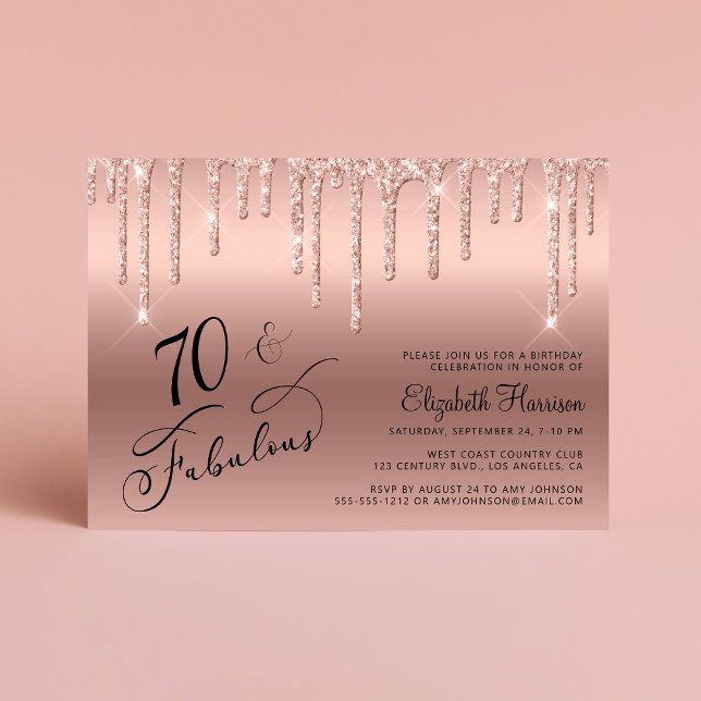 Elegant Rose Gold Glitter 70th Birthday Party Invitation (Creator Uploaded)
