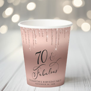 Elegant Rose Gold Glitter 70th Birthday Party Paper Cups
