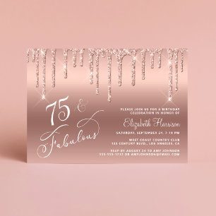 Elegant Rose Gold Glitter 75th Birthday Party Invitation