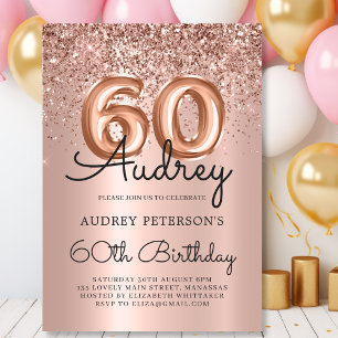 Elegant Rose Gold Glitter Balloon 60th Birthday  Invitation