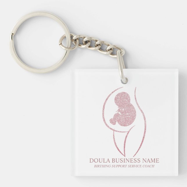 Elegant Rose Gold Glitter Birthing Support Key Ring (Front)