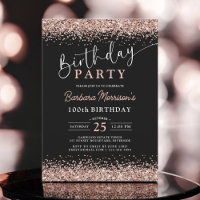 Elegant Rose Gold Glitter Black 100th Birthday
