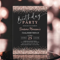 Elegant Rose Gold Glitter Black Any Age Birthday