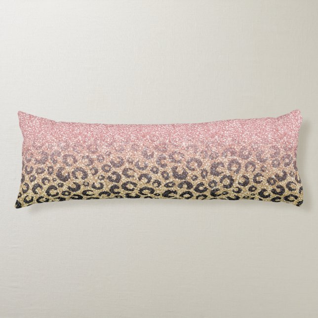 Elegant Rose Gold Glitter Black Leopard Print Body Cushion (Front)