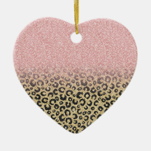 Elegant Rose Gold Glitter Black Leopard Print Ceramic Ornament