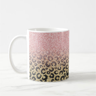 Elegant Rose Gold Glitter Black Leopard Print Coffee Mug