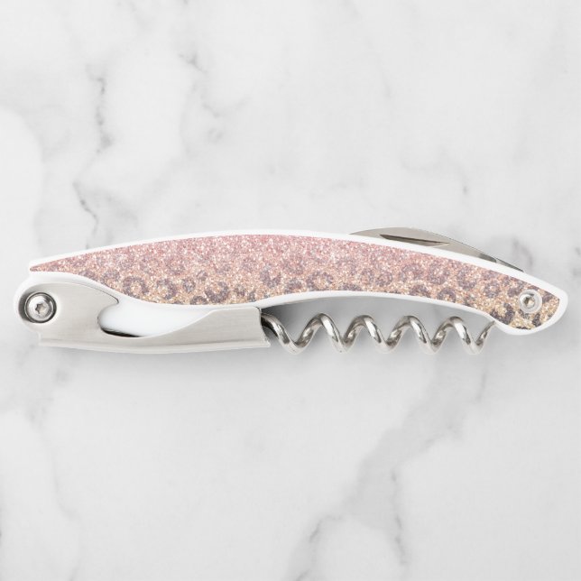 Elegant Rose Gold Glitter Black Leopard Print Corkscrew (Front)