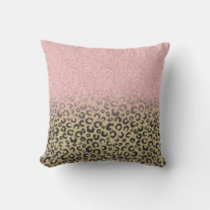 Elegant Rose Gold Glitter Black Leopard Print Cushion