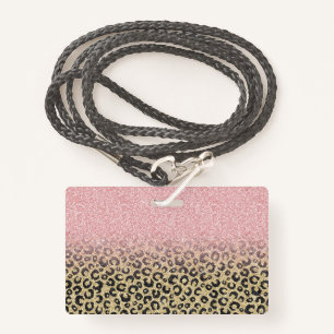 Elegant Rose Gold Glitter Black Leopard Print ID Badge