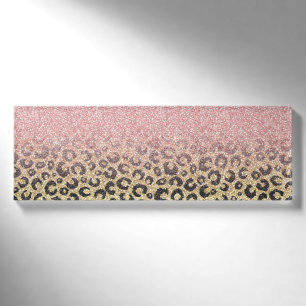 Elegant Rose Gold Glitter Black Leopard Print Name Tag