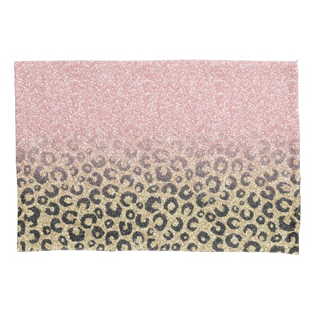 Elegant Rose Gold Glitter Black Leopard Print Pillowcase (Front-Left)